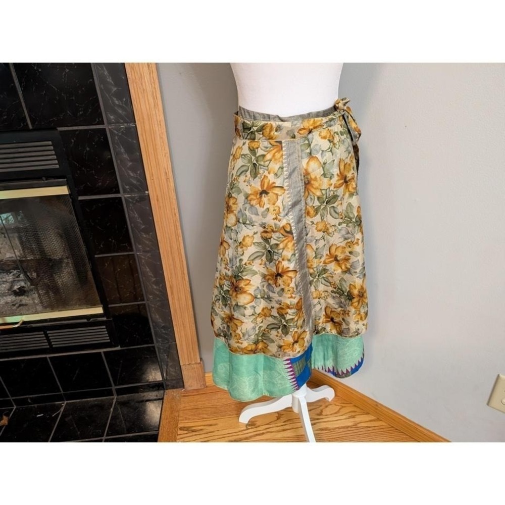 Bohemian Bedroom Reversible Adjustable Wrap Skirt Floral Print Boho‎ Midi Length